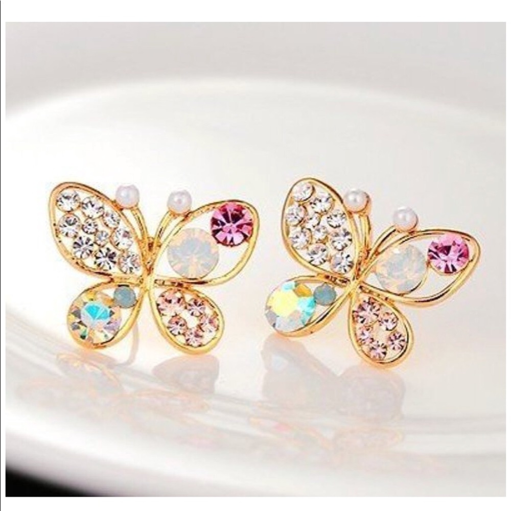 曆Butterfly Multicolor Rhinestone Retro Earrings曆 - Picture 1 of 7
